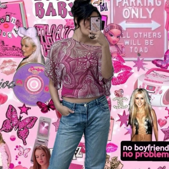 Vtg Y2K Sheer Asymmetric Flutter Sleeve Top Sz Amall - Picture 2 of 6